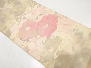 流水に牡丹・鳥模様織り出し　袋帯